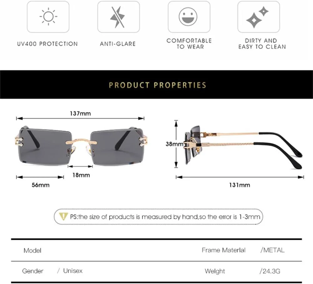 

Солнцезащитные очки без оправы прямоугольной формы для женщин, очки без оправы для мужчин, сверхлегкие очки с защитой от УФ-излучения UV400 LANGSER, Gold Grey Pink