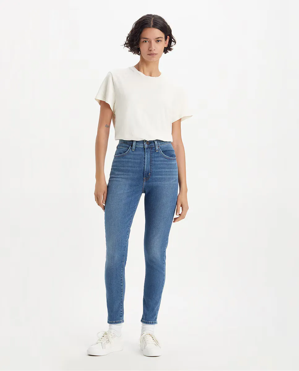 

Женские ретро высокие джинсы скинни Levi's, синий индиго