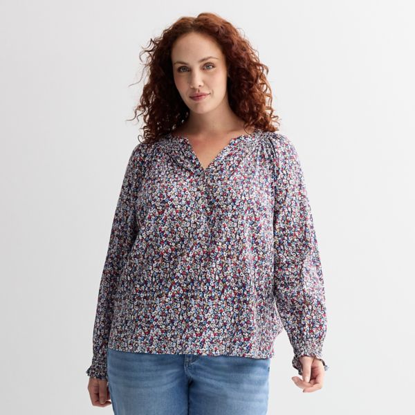 

Топ хенли больших размеров с присборенными запястьями Sonoma Goods For Life, цвет warm multi floral