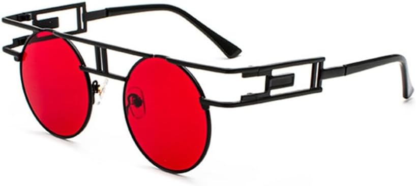 

Модные круглые солнцезащитные очки в стиле стимпанк для мужчин и женщин, с металлической оправой, в стиле ретро, ​​винтажные солнцезащитные очки, стильные TYUVIVO, Black Red