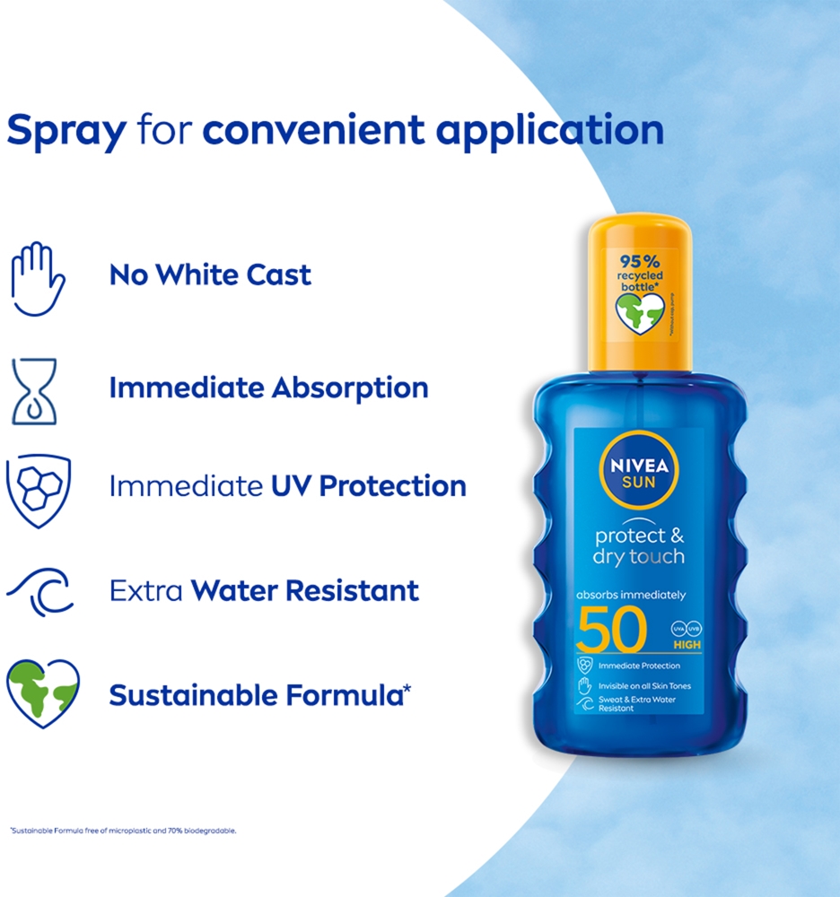 Солнцезащитный спрей с защитой от солнца, не оставляющий следов, SPF 50 Nivea, 200 мл — фото 2