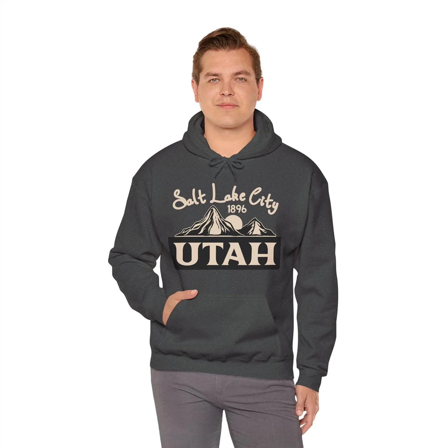 Толстовка с капюшоном Utah Salt Lake City College, университетская футболка, подарок из штата Юта, толстовка с капюшоном с изображением национального парка, хлопковая толстовка унисекс GENERIC, Dark Heather — фото 4