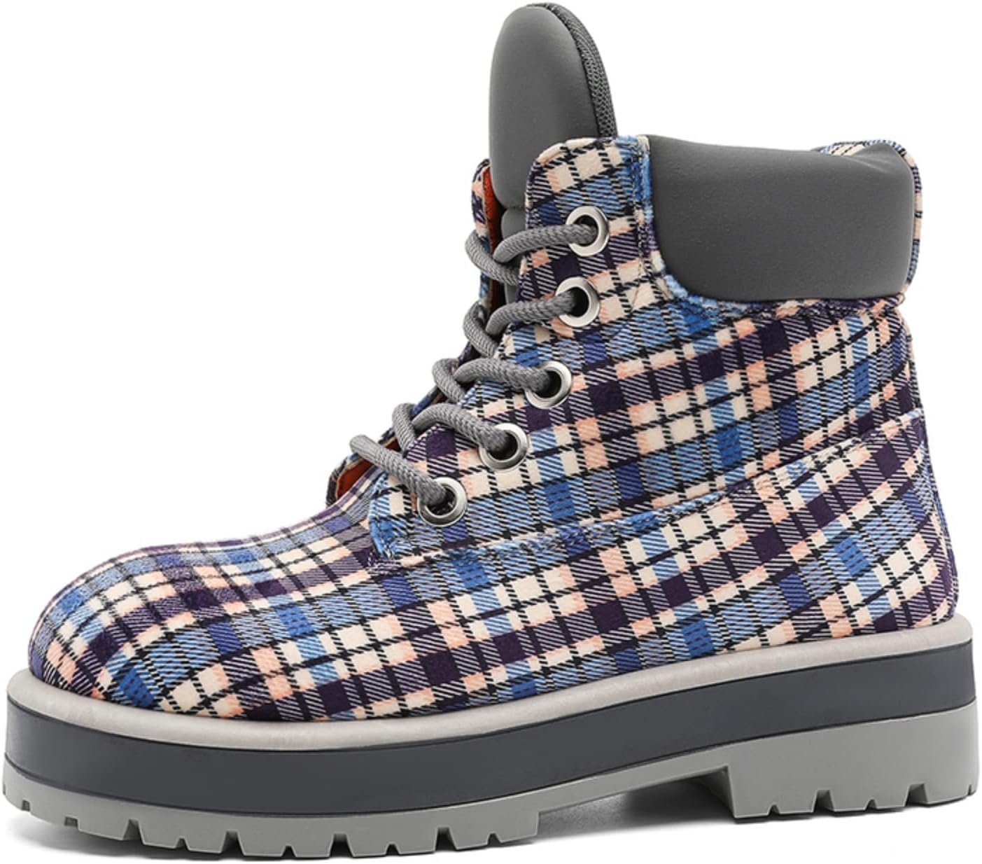 

Мужские ботинки Kelibasi из хлопчатобумажного текстиля в клетку с шнуровкой, с мягким воротником и нескользящей резиновой подошвой для повседневной носки и прогулок на свежем воздухе, синий