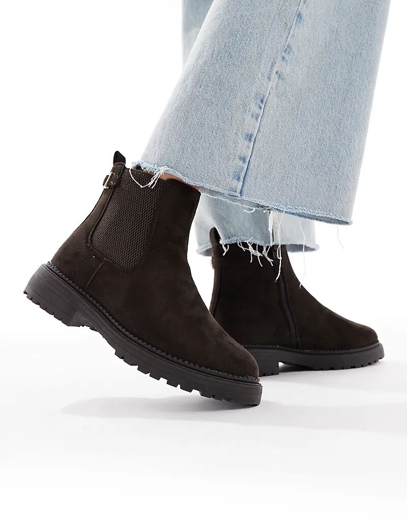 Массивные ботинки челси New Look Wide Fit из искусственной замши коричневого цвета — фото 3