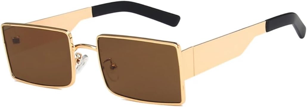 

Роскошные маленькие солнцезащитные очки для женщин и мужчин в стиле стимпанк, с металлической оправой, для вождения и путешествий, с защитой от УФ-излучения UV400 VVTWSSW, Gold Brown