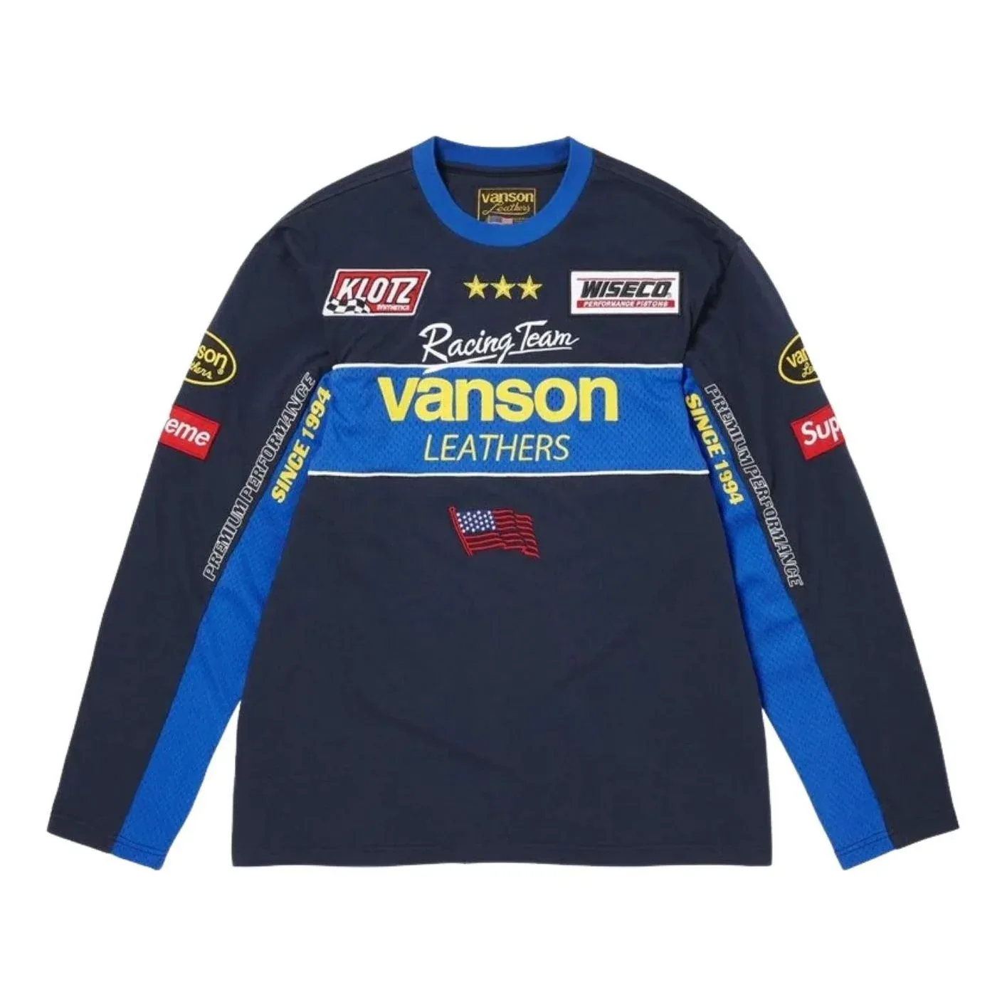 Футболка Supreme x Vanson Leathers SS26 с длинными рукавами, цвет «Navy»