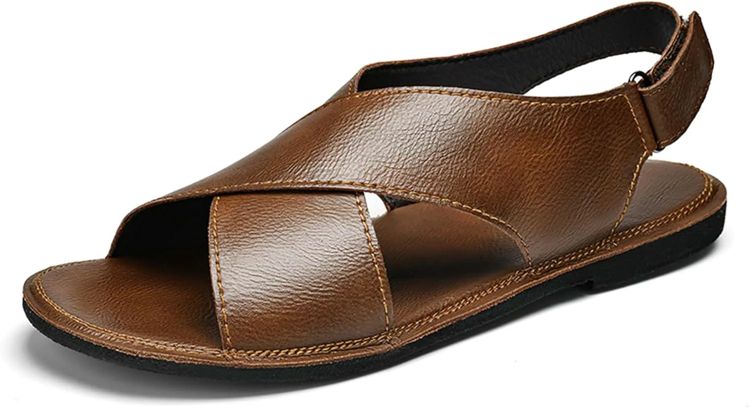 Mens Fashion Leather Roman Сандалии, Breathable Barefoot Сандалии, Open Toe Сандалии Casual Business, suitable for daily walks, beach strolls, driving and so on Vtiao, коричневый