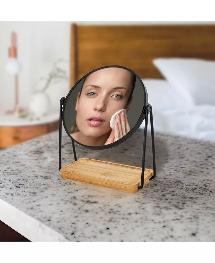 Двустороннее зеркало с бамбуковым подносом Pursonic, цвет Black & bamboo color base — фото 3