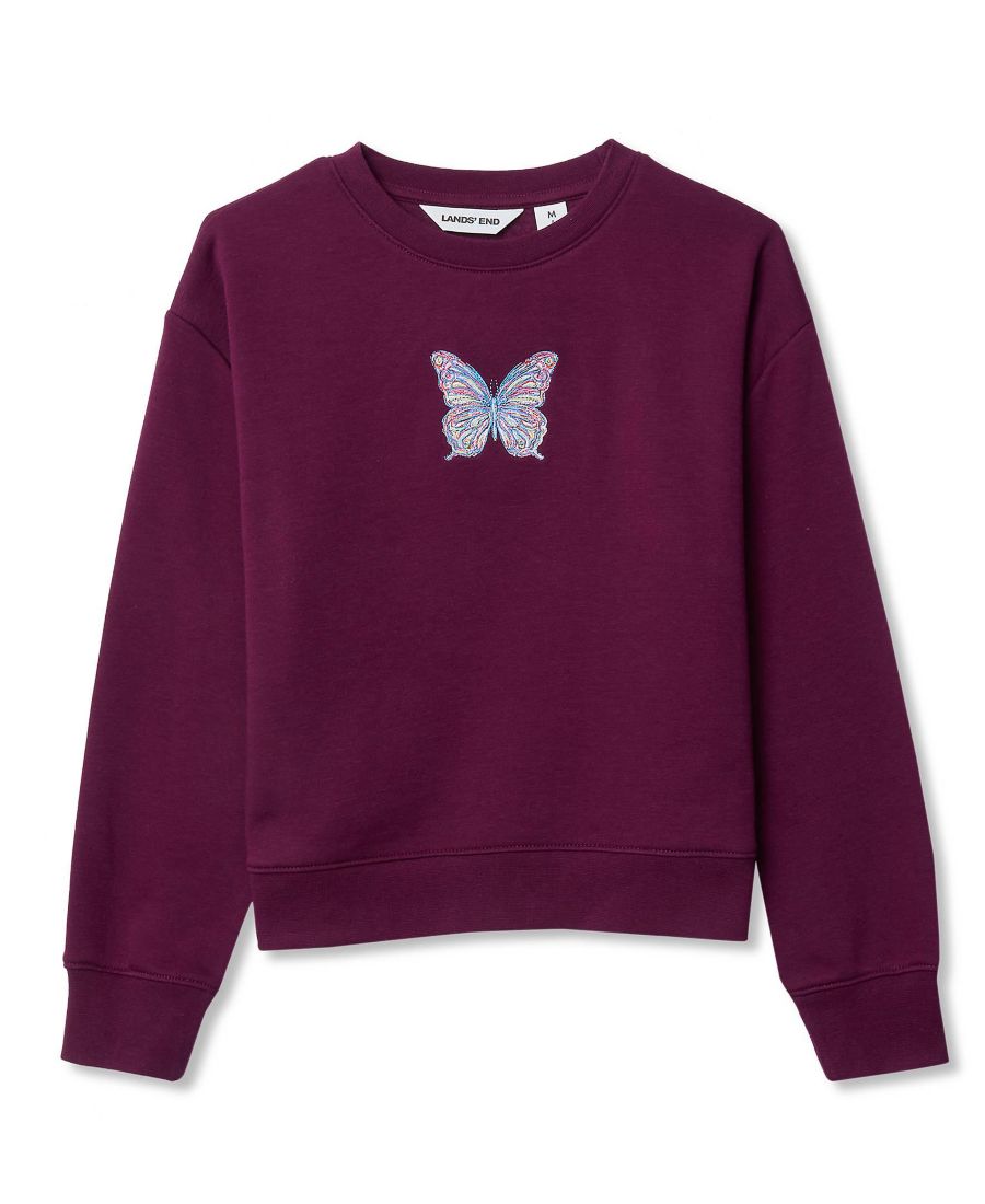 

Детская толстовка с круглым вырезом и вышивкой Lands' End, Plum butterfly