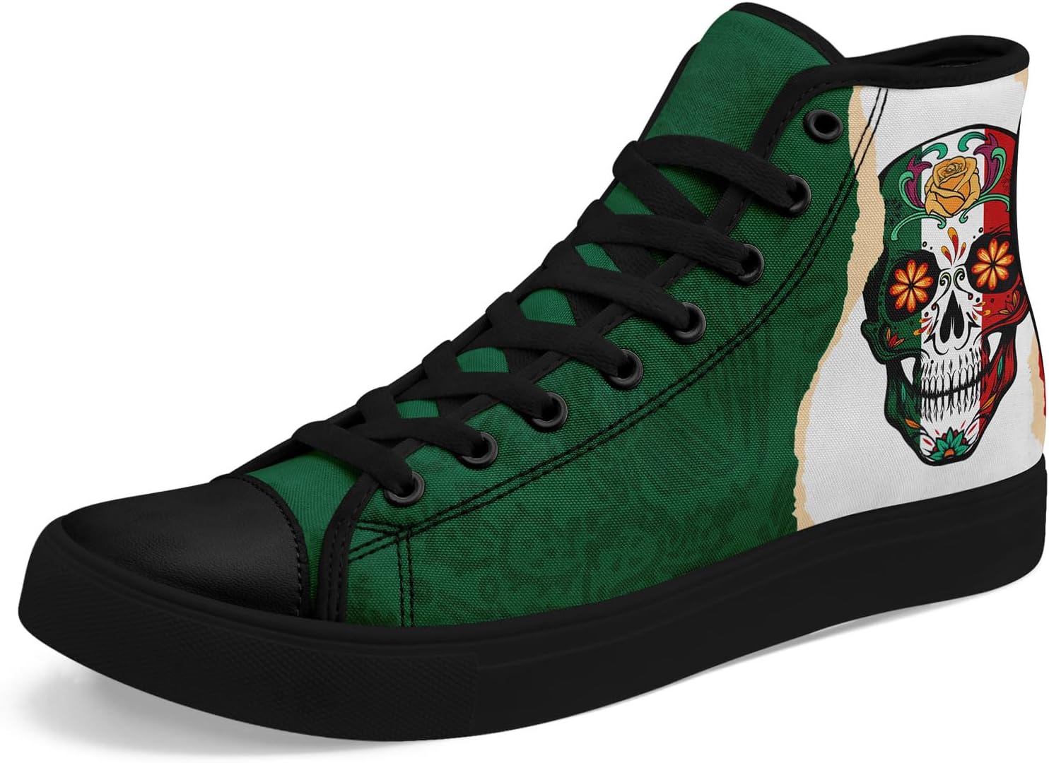 

Высокие кеды на шнуровке AWSOLE с флагом Мексики для мужчин и женщин, унисекс, стильные дышащие кроссовки с черепами, модная обувь на плоской подошве, белый/черный/красный/зеленый