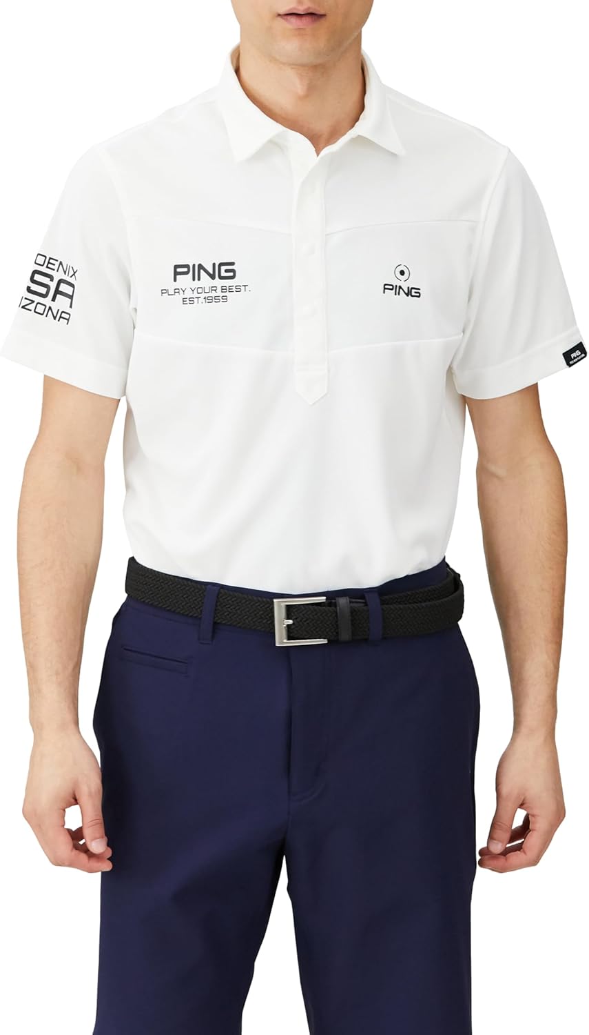 

Мужская поло-рубашка с коротким рукавом Pin Apparel 621-4160205 (эластичная, впитывающая влагу, быстросохнущая, с защитой от УФ-излучения), для гольфа, 030белый Ping