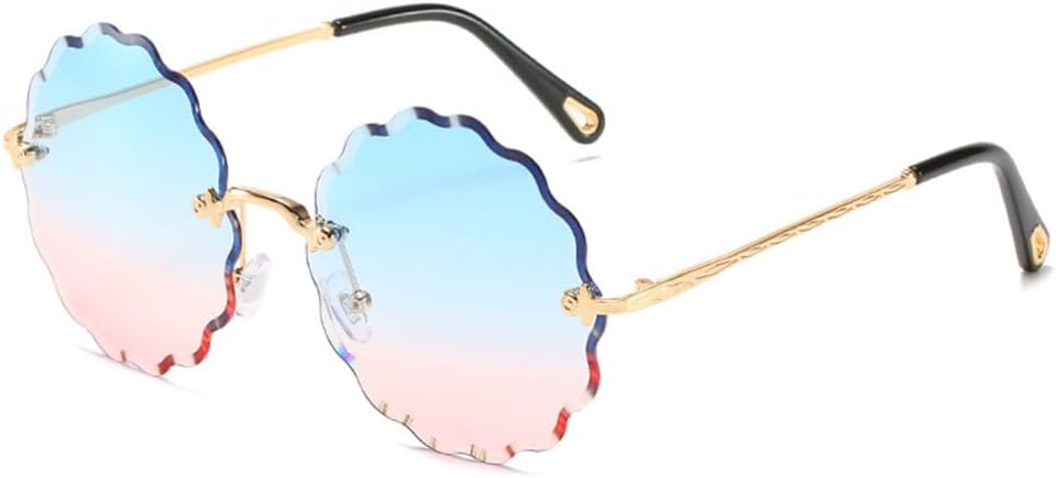 

Модные круглые солнцезащитные очки с цветочным рисунком для женщин, без оправы, роскошные солнцезащитные очки для женщин с защитой от УФ-излучения UV400 LVTFCO, Wtyj077 Pink Blue