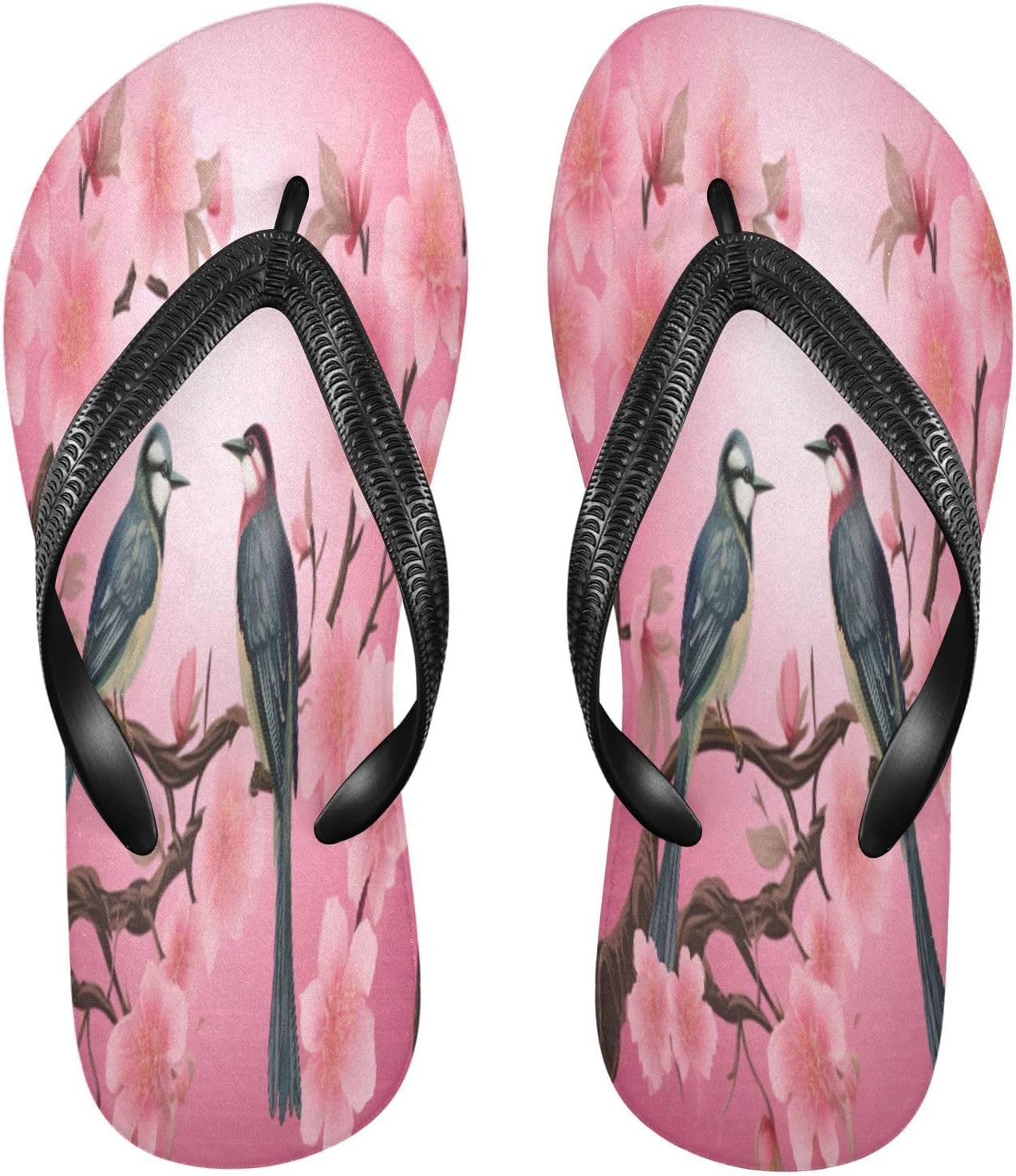 

Розовые вишневые цветы Птица Луна Шлепанцы для пляжа Душ Вьетнамки Сандалии Резиновые Нескользящие Летние тапочки Обувь для мужчин и женщин Sinestour