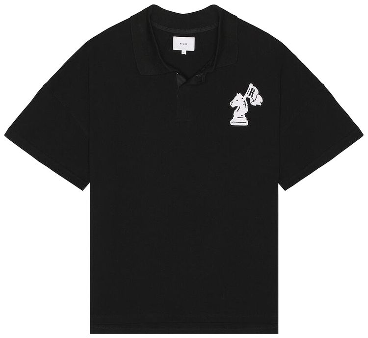 

Рубашка-поло Rhude Pique Boxy, черно-белая, Черный, Рубашка-поло Rhude Pique Boxy, черно-белая