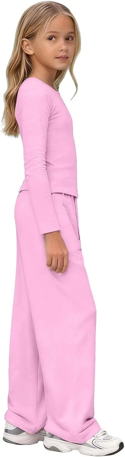 Спортивный костюм длинный рукав, Generic, футболка и широкие брюки, Pink