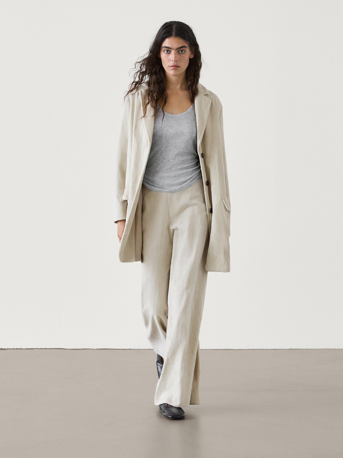 

Широкие бархатные костюмные брюки Massimo Dutti, бежевый