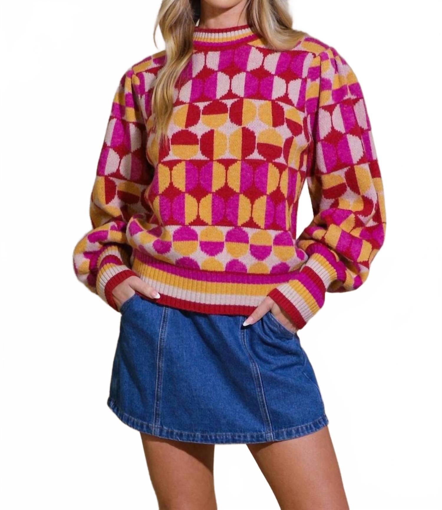 

FLYING TOMATO Уютный жаккардовый вязаный свитер цвета слоновой кости и бордового оттенка