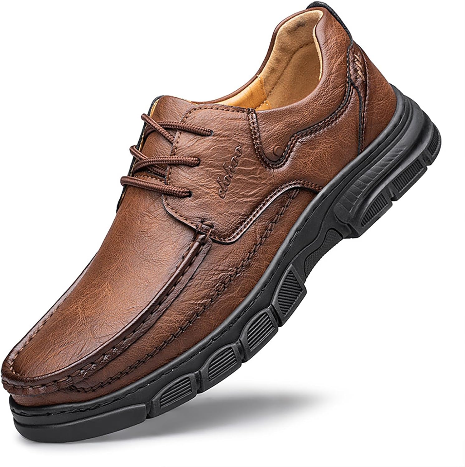 

Мужские повседневные кожаные кроссовки на платформе TWODNAWK, низкие с шнуровкой, удобные, легкие, с круглым носком, противоскользящие, с амортизирующей подошвой для работы и прогулок на улице, темно-коричневый