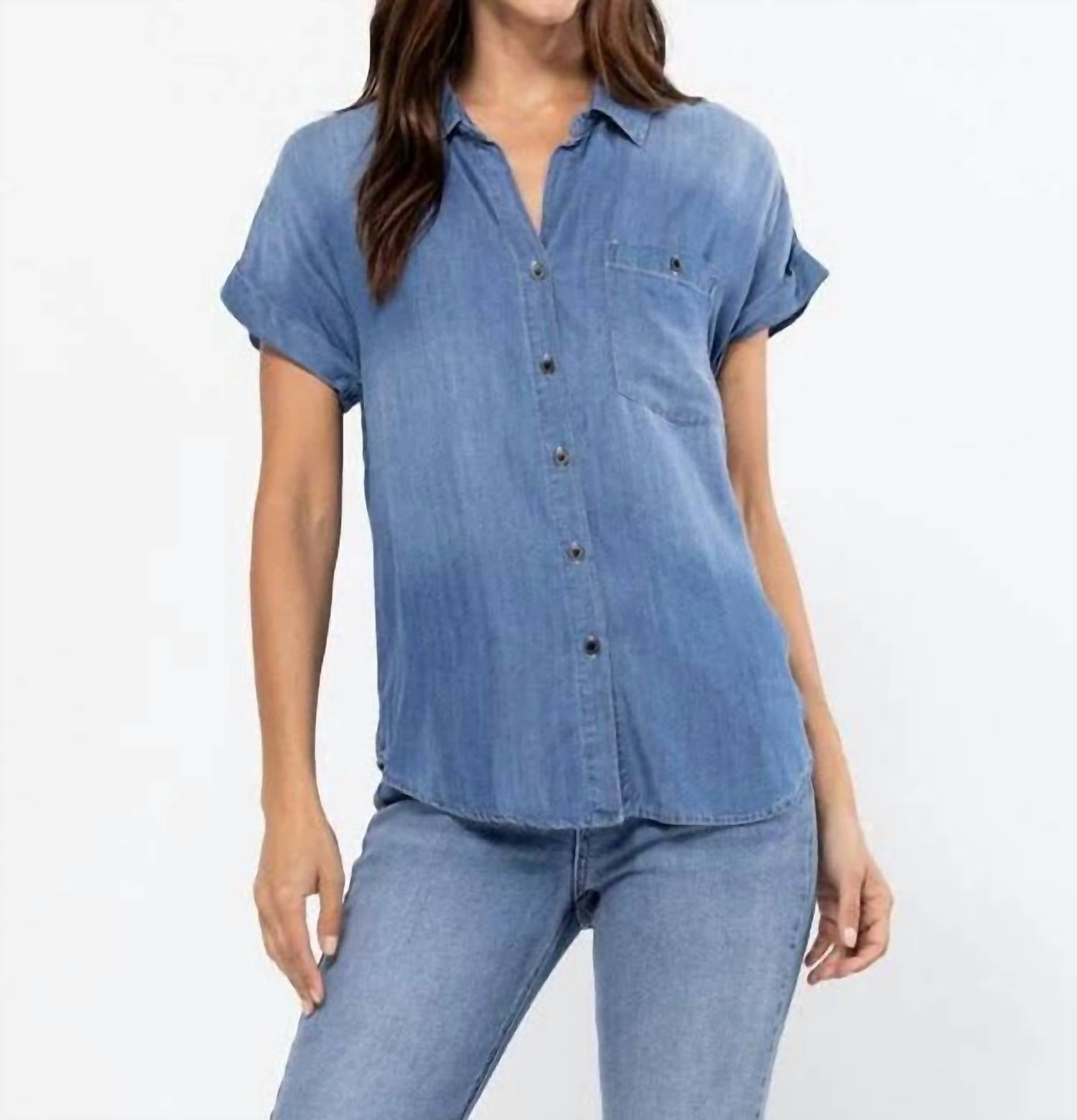 

Рубашка с манжетами на пуговицах из тенсела в темном дениме Sneak peek, Dark Denim