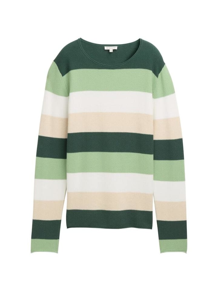 

Пуловер Tom Tailor, цвет green beige block stripe