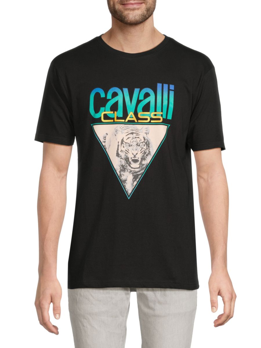 

Хлопковая футболка с логотипом Cavalli Class by Roberto Cavalli, черный