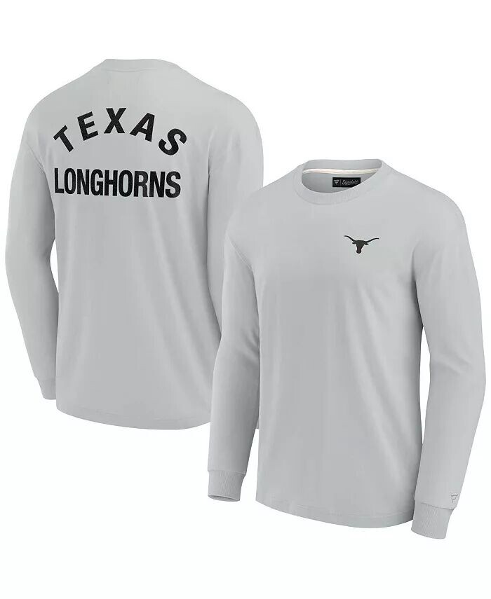 

Мужская и женская серая футболка Texas Longhorns с длинным рукавом, супермягкая Fanatics Signature