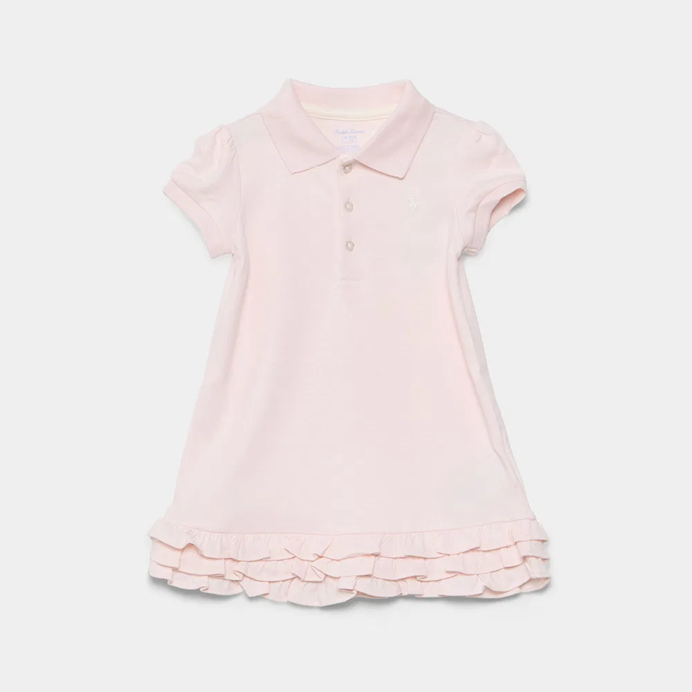 Детское платье-поло с рюшами и шортами-блумерами розового цвета от Polo Ralph Lauren Children