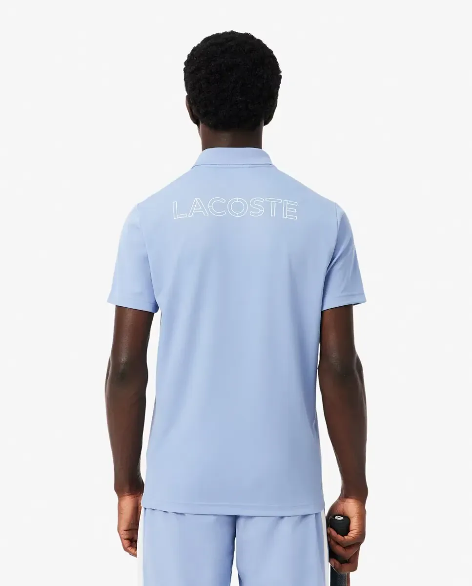 Lacoste Мужская спортивная футболка поло с принтом Ultra-Dry синего цвета с короткими рукавами — фото 2