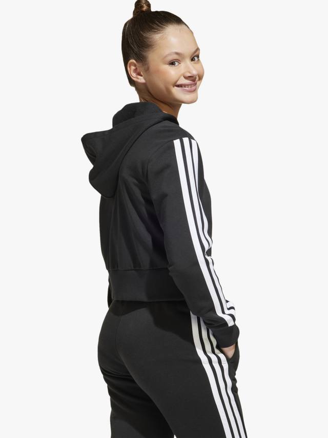 Детская толстовка adidas Essentials с капюшоном и молнией из хлопковой смеси adidas, Black/White — фото 2