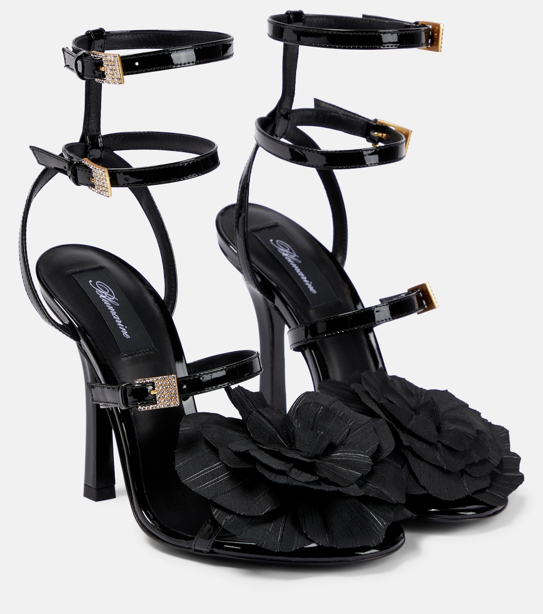 Босоножки из лакированной кожи с декором Blumarine, Nero