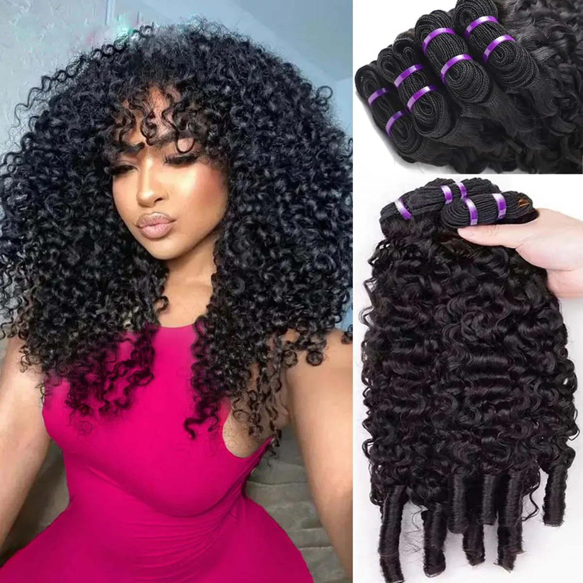 Накладные пряди из натуральных бирманских кудрявых волос 300 г Unilo, Natural Black