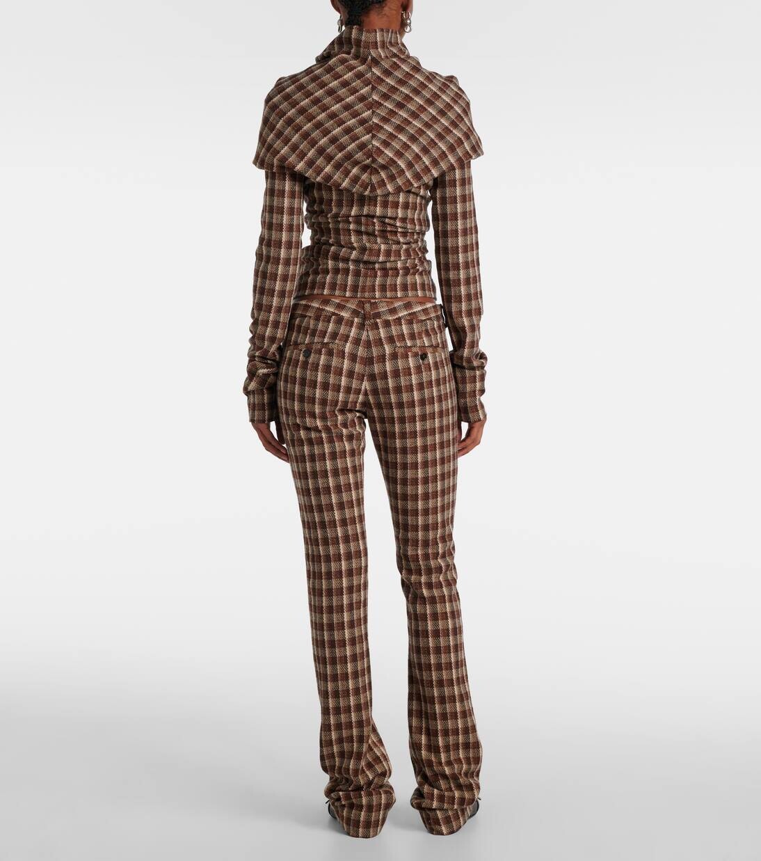 Расклешенные брюки из смеси шерсти и хлопка в клетку Acne Studios, цвет beige/brown — фото 3