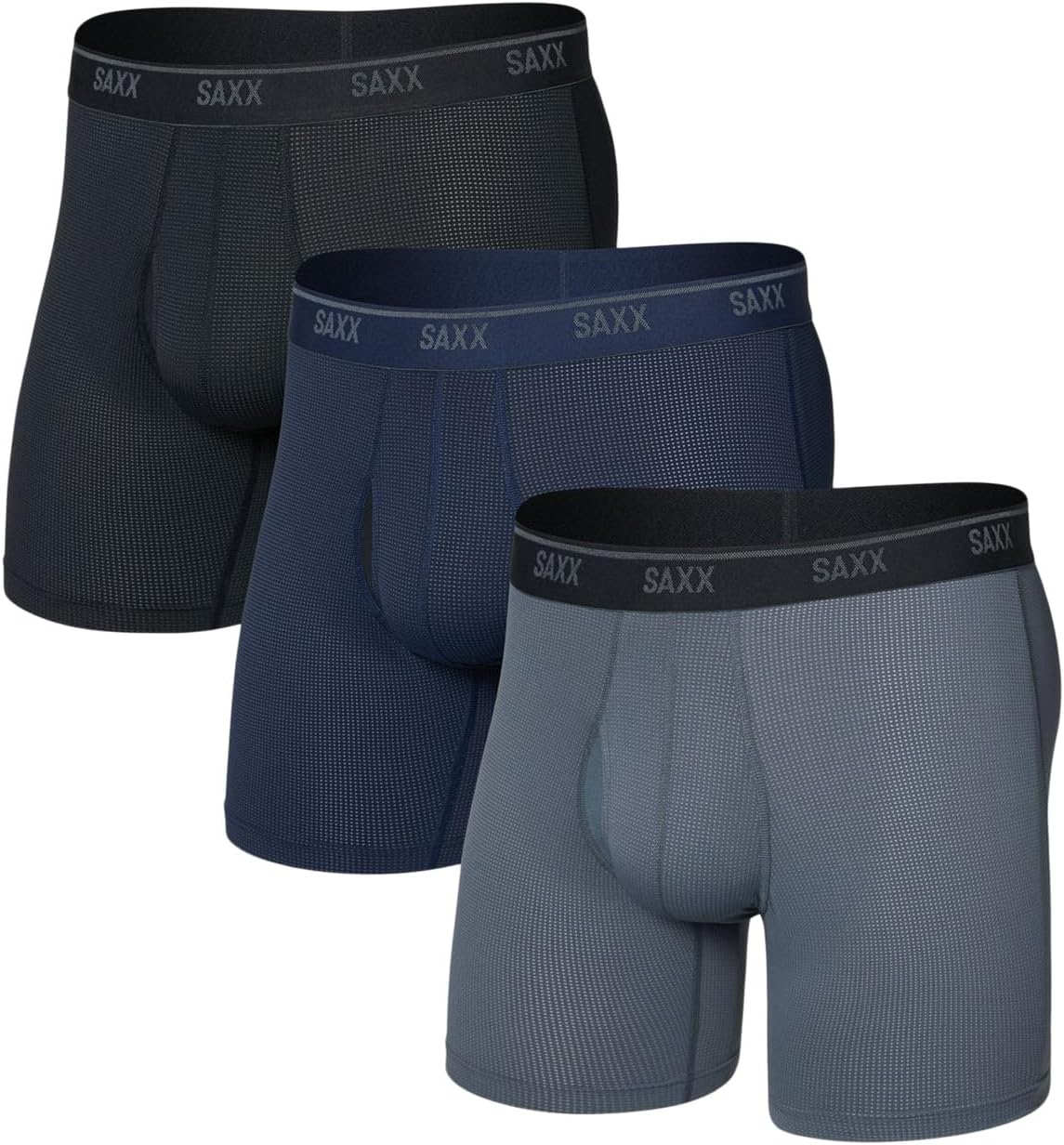 

Боксеры SAXX UNDERWEAR Quest Quick-Dry Mesh Boxer Brief Fly 3-Pack, цвет Black/Turbulence/Maritime
