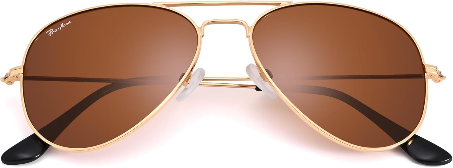 

Поляризованные солнцезащитные очки-авиаторы Pro Acme Classic для женщин и мужчин, легкая металлическая оправа в стиле «пилот», защита от УФ-излучения UV400, ширина линз 58 мм, A | Gold Frame| Brown Lens