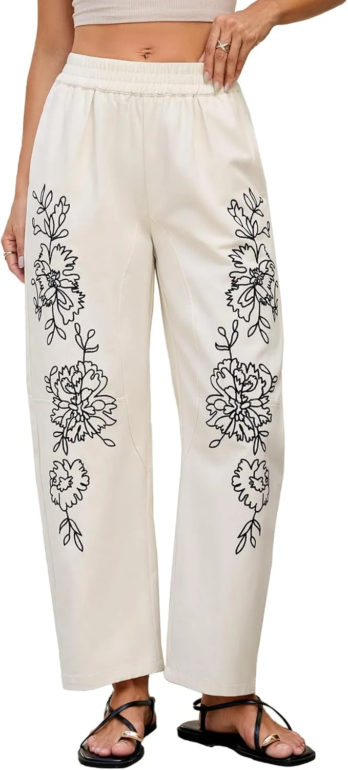 

Джинсы-бочонок с вышивкой цветов для женщин, широкие, мешковатые YEXPINE