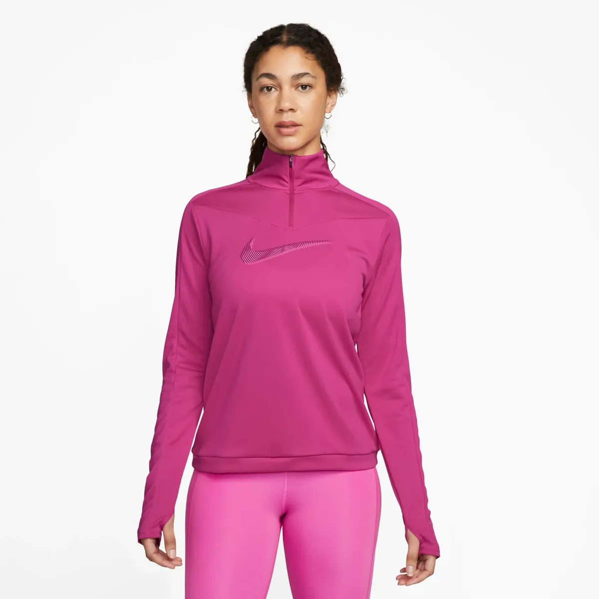 

Футболка для бега Nike "DRI-FIT SWOOSH WOMEN'S 1/-ZIP RUNNING TOP", цвет Fireberry/Purple Ink