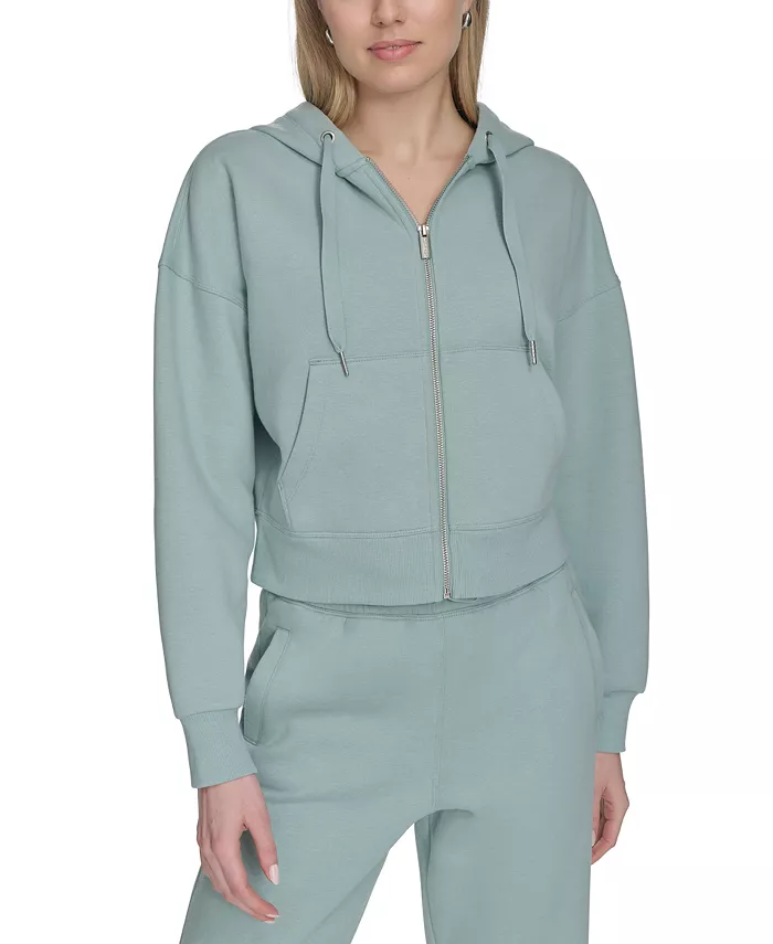 

Женская флисовая укороченная толстовка с капюшоном на молнии и длинными рукавами Calvin Klein, синий