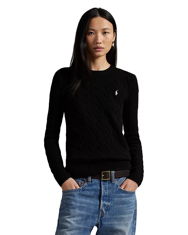 

Свитер с круглым вырезом из шерсти и кашемира с косами Ralph Lauren, черный