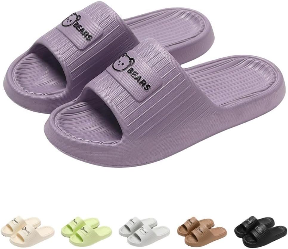 

Милые тапочки с медведем для женщин, летние, мягкие, на платформе, нескользящие, для дома и улицы, кавайные подарки для женщин и мужчин Albiva, фиолетовый