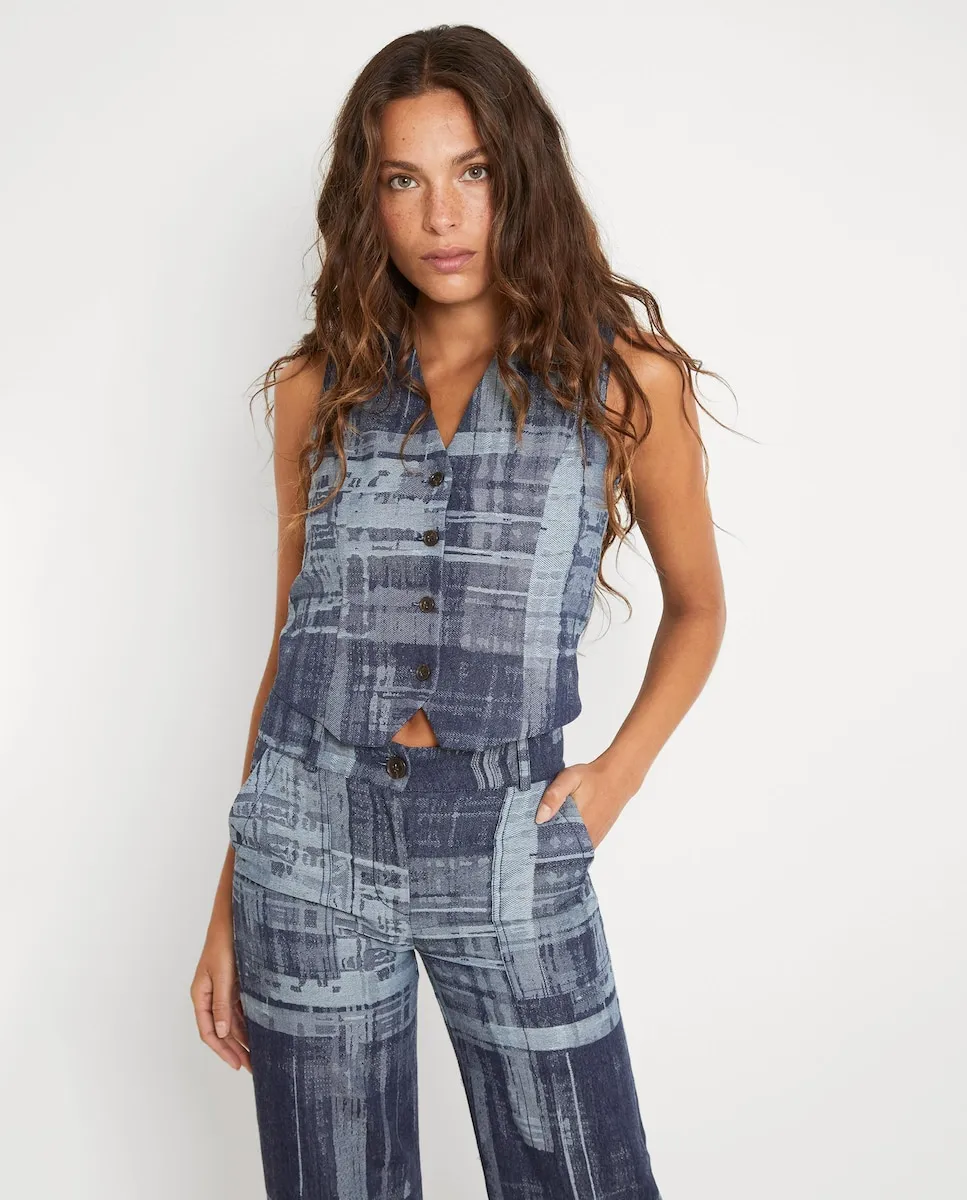 

Женское хлопковое платье-жилет с принтом Naëlle, тёмно-синий