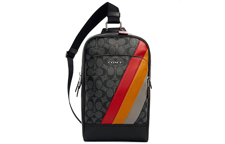 

COACH Грэм холщовая с кожаной отделкой наплечная сумка через плечо большая мужская черная серая