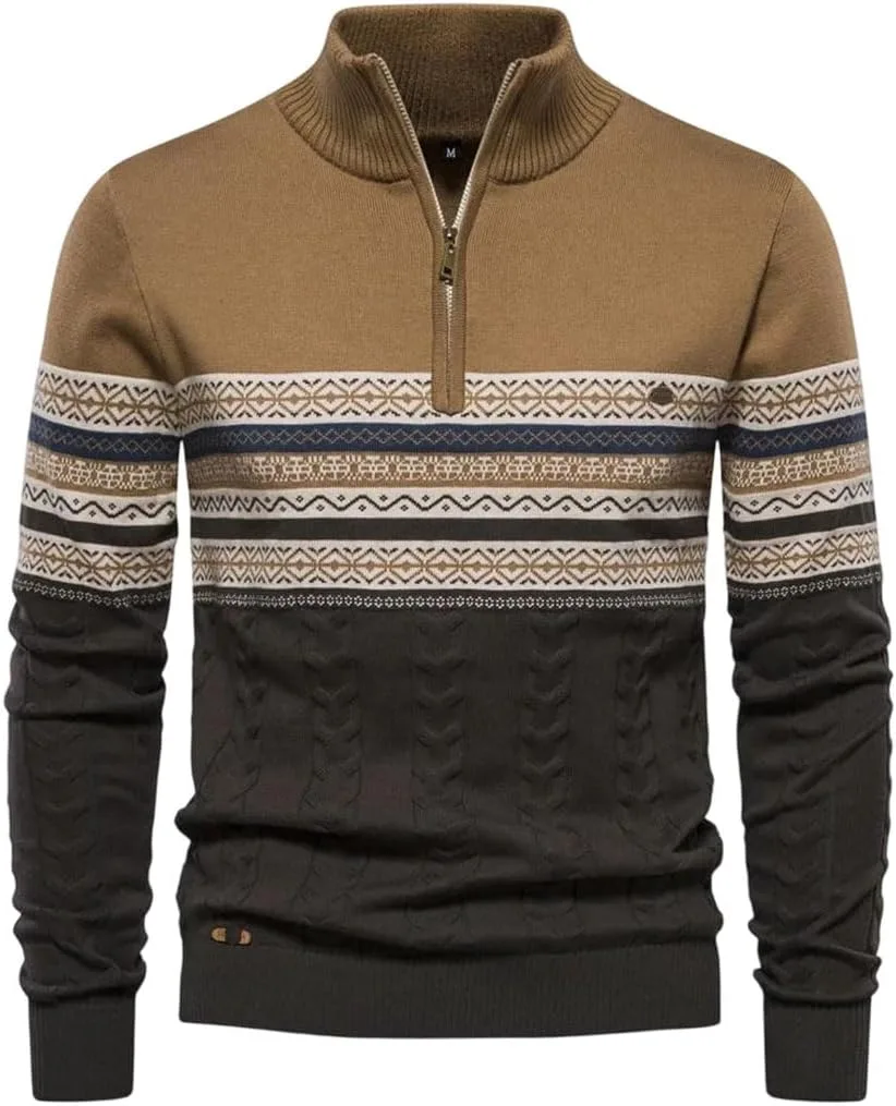 

Мужской свитер с этническим узором, осень-зима, хлопковый, на молнии