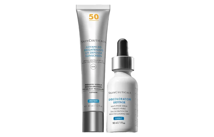 SKINCEUTICALS Набор сывороток для лица с осветлением темных пятен и защитой от солнца, Two-Piece Set: AGE Serums 30ml+Sun Protection Mini Silver Umbrella 40ml — фото 2