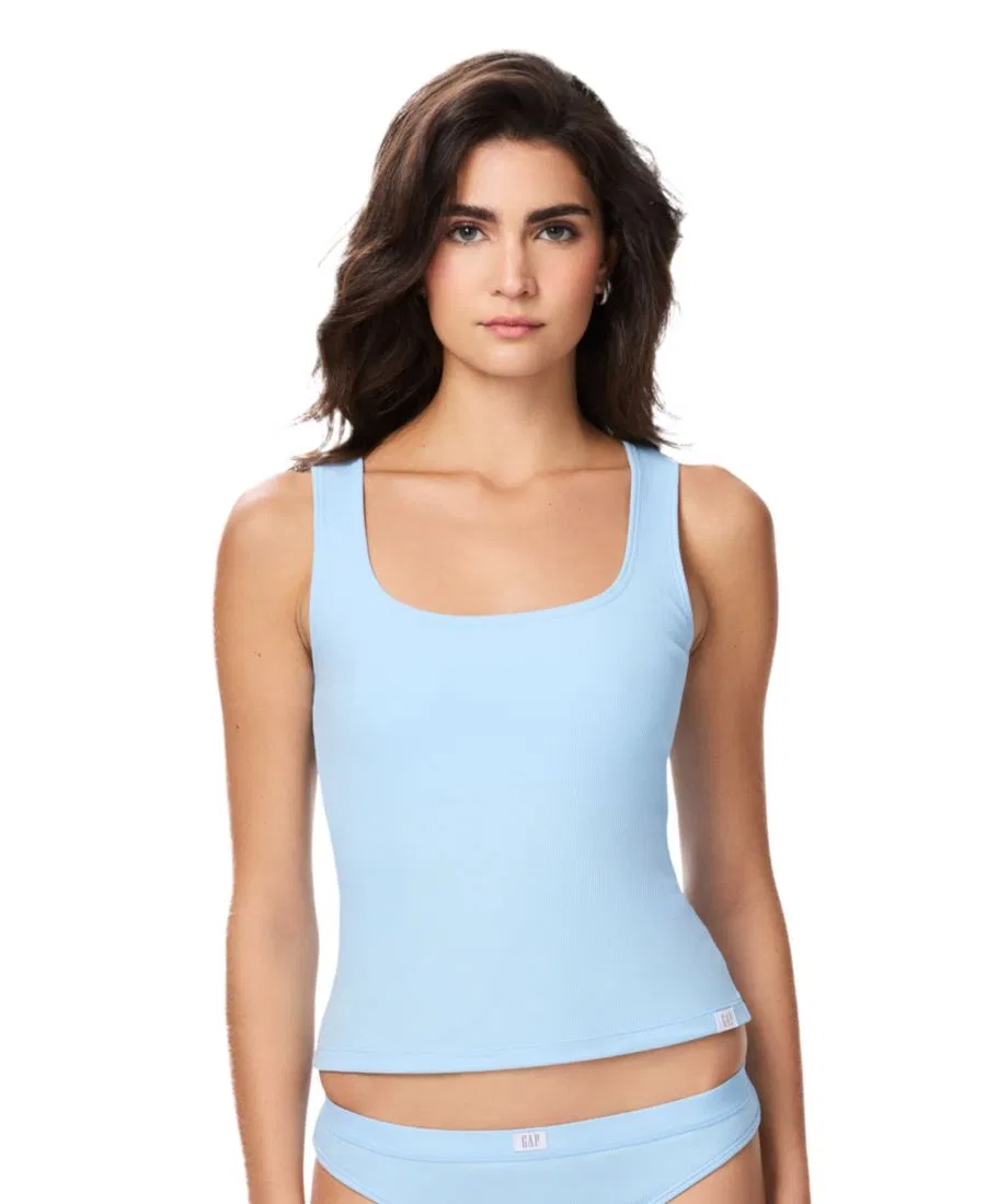 Удобная ребристая майка с логотипом и бюстгальтером-полочкой GPW01020 GAP, Cerulean Blue — фото 2