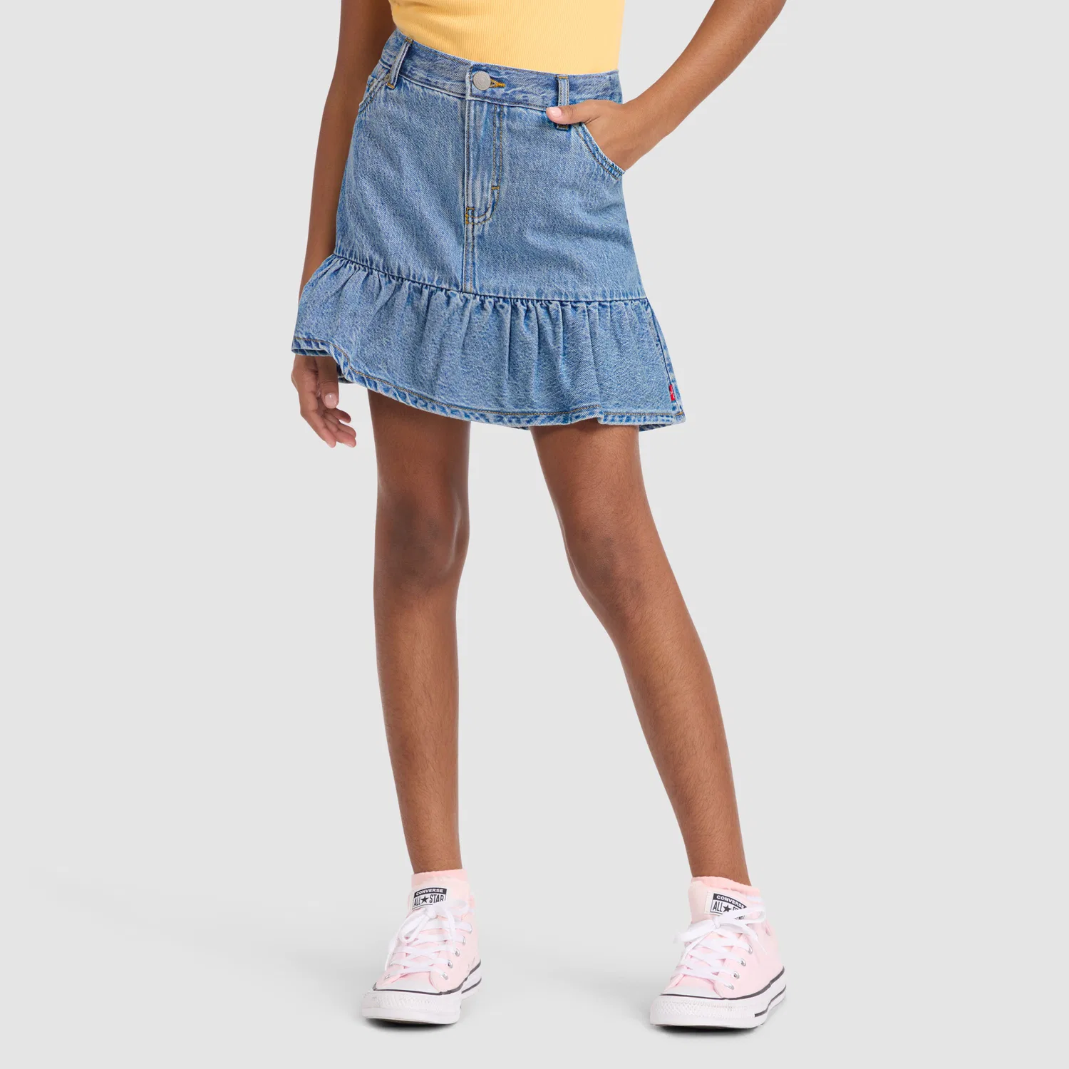 Джинсовая юбка-шорты с оборками для девочек 7-16 лет Levi's, Medium Wash