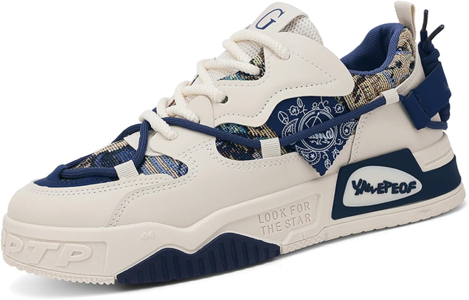 

Мужские стильные кроссовки с принтом банданы, ретро-пэчворк, повседневные обувь с толстой подошвой, модные и удобные для ежедневной носки Aokisx, синий