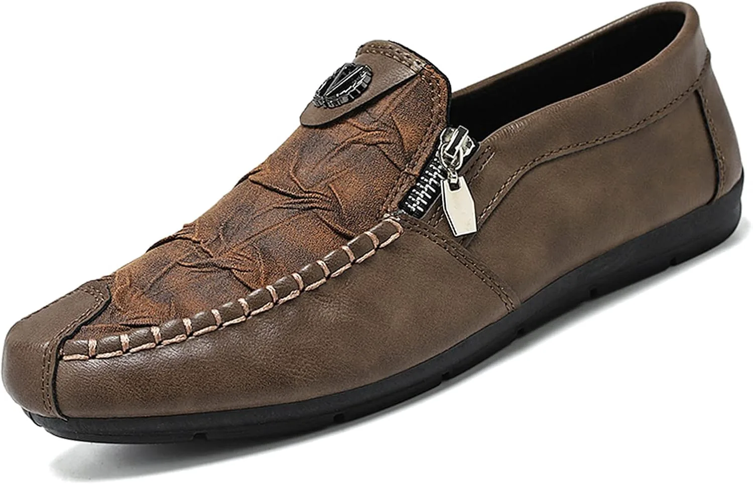 

Мужские мятые мягкие подошвы, повседневные кожаные лоферы, винтажные молнии и комфортные мокасины Penny, легкие и дышащие туфли для ходьбы KCTRFSJ, коричневый