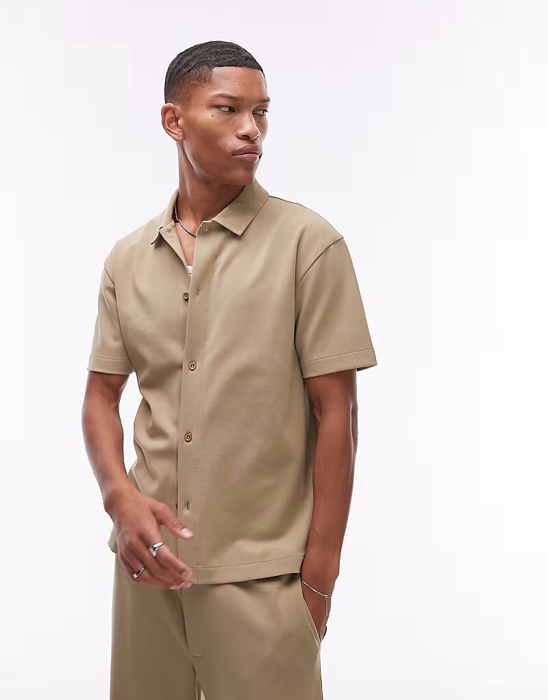 

Рубашка Topman Premium свободного кроя на пуговицах из трикотажного полотна Interlock цвета светло-хаки