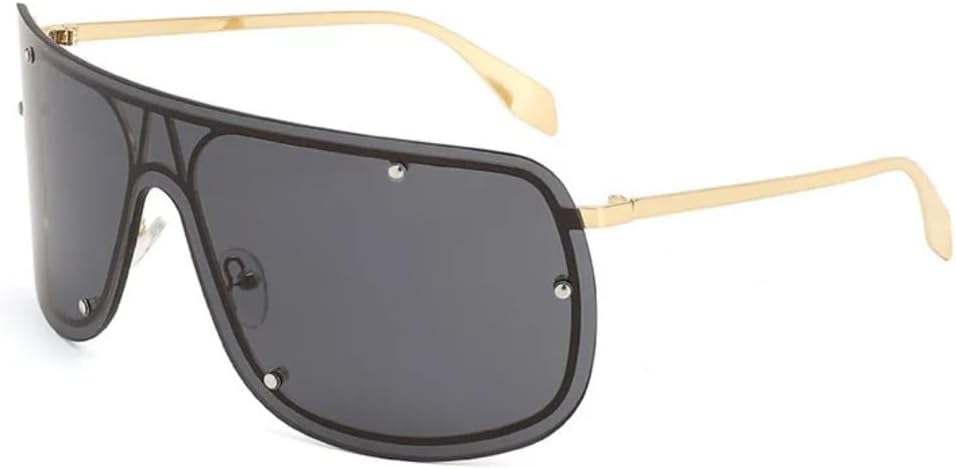 

Большие цельные солнцезащитные очки-щиток в модном роскошном стиле для женщин, идеально подходящие для езды на велосипеде, в стиле панк с заклепками, большие мужские очки с защитой от УФ-излучения UV400 TKKTLLT, Black