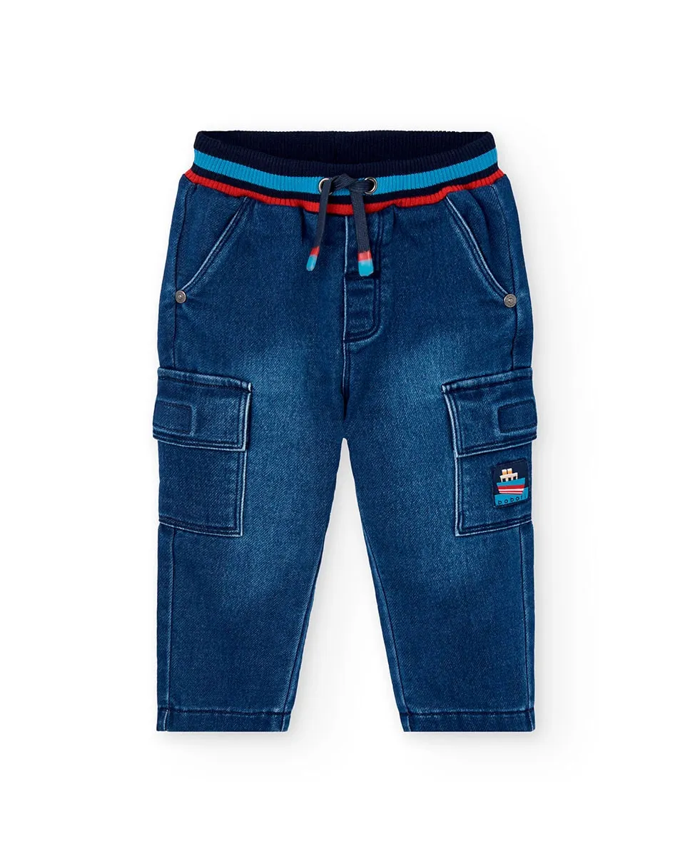 

Детские джинсы с эластичным поясом и карманами-карго Boboli, темно-синий
